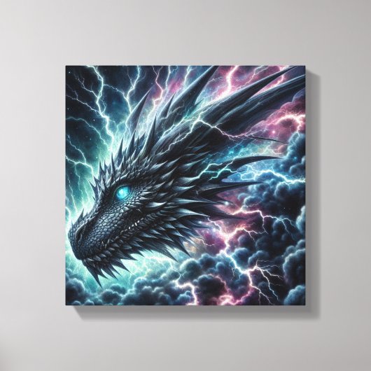 Drakenhoofd in een onweersbui met bliksem canvas afdruk (Voorkant)