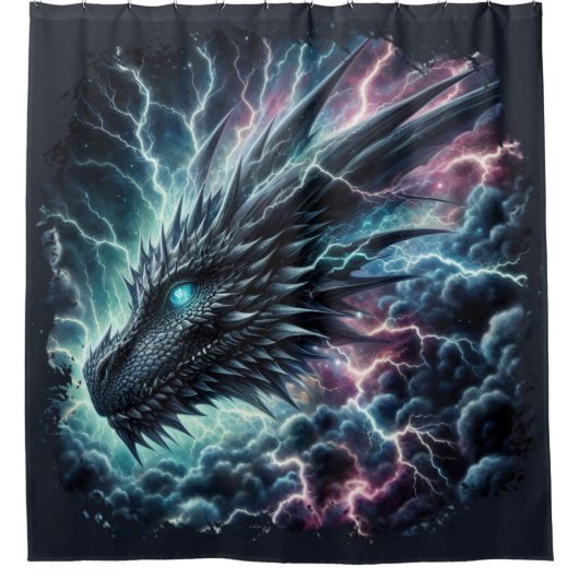 Drakenhoofd in een onweersbui met bliksem douchegordijn (Voorkant)
