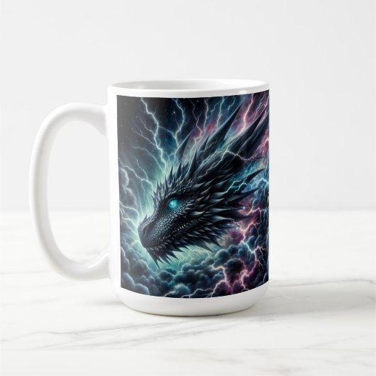 Drakenhoofd in een onweersbui met bliksem koffiemok (Links)