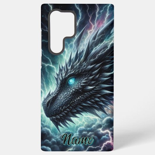 Drakenhoofd in een onweersbui met bliksem samsung galaxy hoesje (Achterkant)