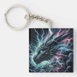 Drakenhoofd in een onweersbui met bliksem sleutelhanger