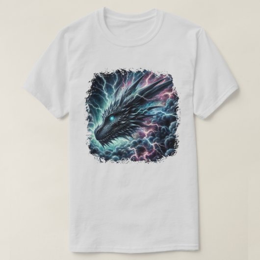 Drakenhoofd in een onweersbui met bliksem t-shirt (Design voorkant)