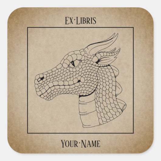 Drakenhoofd in profiel B&W-bladwijzer Vierkante Sticker (Voorkant)