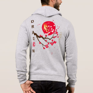 Drakenhoofd in rode maan met kersenbloesem hoodie