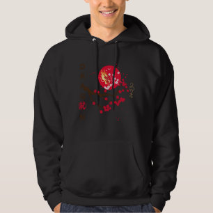 Drakenhoofd in rode maan met kersenbloesem hoodie