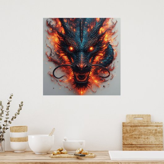 Drakenhoofd met felle ogen poster (Keuken)