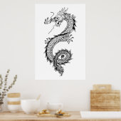Drakenillustratie met Dragon Kanji 竜 Poster (Keuken)