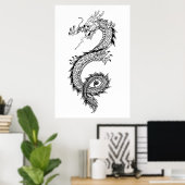 Drakenillustratie met Dragon Kanji 竜 Poster (Thuiskantoor)