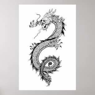 Drakenillustratie met Dragon Kanji 竜 Poster
