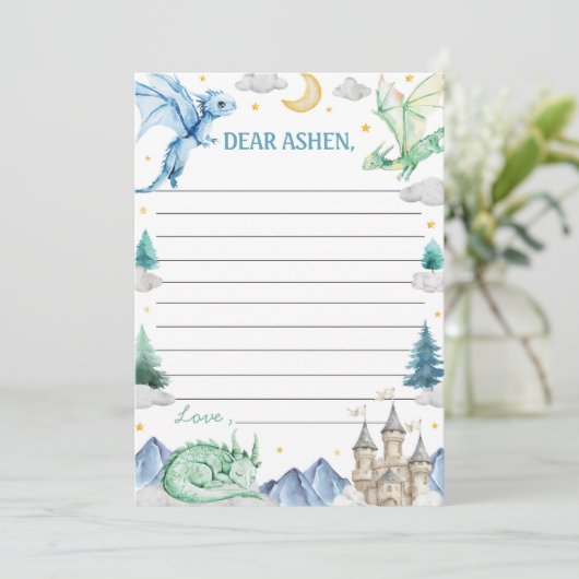 Drakenjongen Verjaardag Tijdscapsule Notitie Beric Bedankkaart (Staand voorkant)