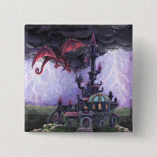 Drakenkasteel Vierkante Button 5,1 Cm (Voorkant)