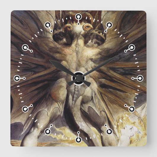 Drakenklok - William Blake - Grote rode draak Vierkante Klok (Voorkant)