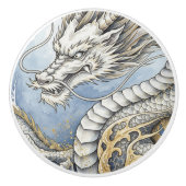Drakenknoppen,  witgouden drakenkunst keramische knop (Voorkant)