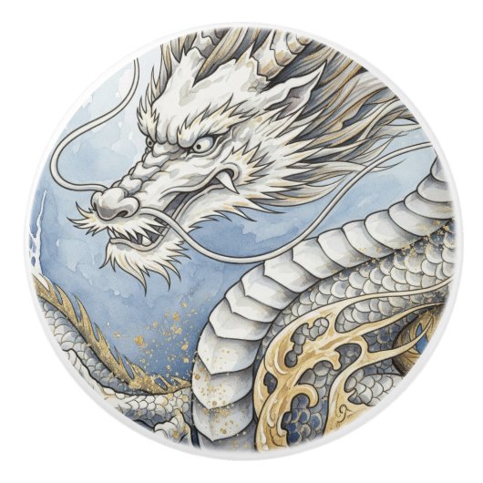 Drakenknoppen,  witgouden drakenkunst keramische knop (Voorkant)