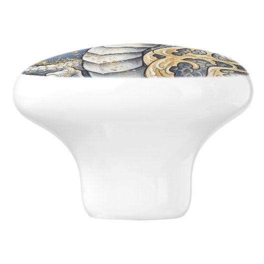 Drakenknoppen,  witgouden drakenkunst keramische knop (Zijkant)