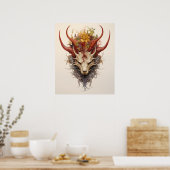 Drakenkop 6 hoorns poster (Keuken)