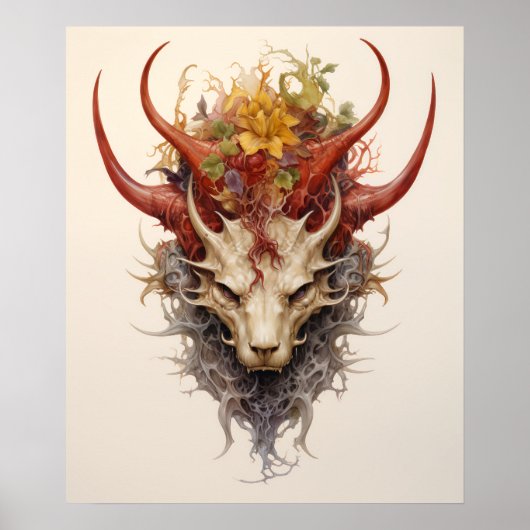 Drakenkop 6 hoorns poster (Voorkant)