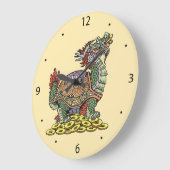 Drakenkopschildpad zit op veel munten grote klok (Hoek)