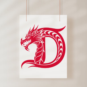 Drakenletter D, Drakalphabet, Monogram Foto Afdruk