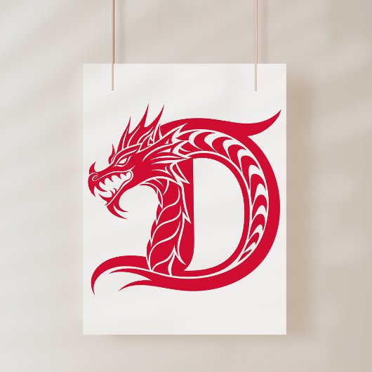 Drakenletter D, Drakalphabet, Monogram Foto Afdruk