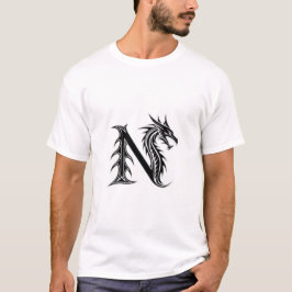 Drakenletter N – Donker Fantasie Drakenontwerp T-shirt