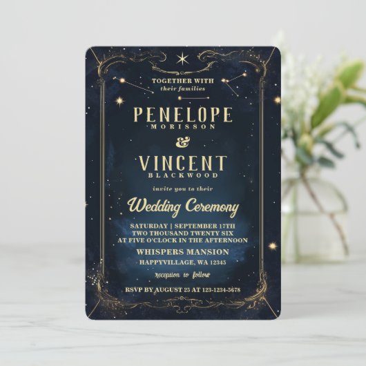 Drakenliefde geschreven in sterren | tarotbruiloft kaart (Staand voorkant)