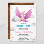 Drakenmeisje verjaardagsuitnodiging kaart (Voorkant / Achterkant)