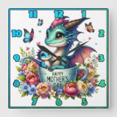 Drakenmoeder: Pup, Bloemen, Moederdag Vierkante Klok (Voorkant)