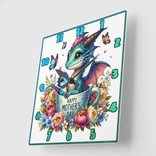 Drakenmoeder: Pup, Bloemen, Moederdag Vierkante Klok (Hoek)