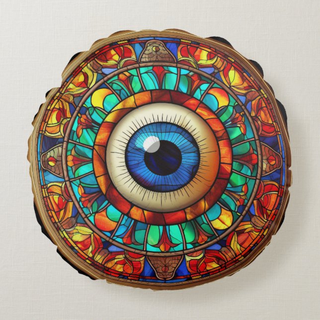 Drakenoog Rond Kussen (Voorkant)