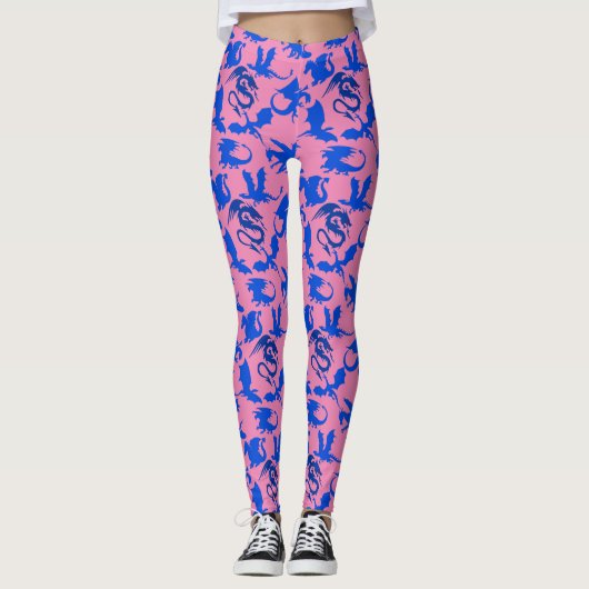 Drakenpatroon 02 blue.bwx4 Roze BG Leggings (Voorkant)