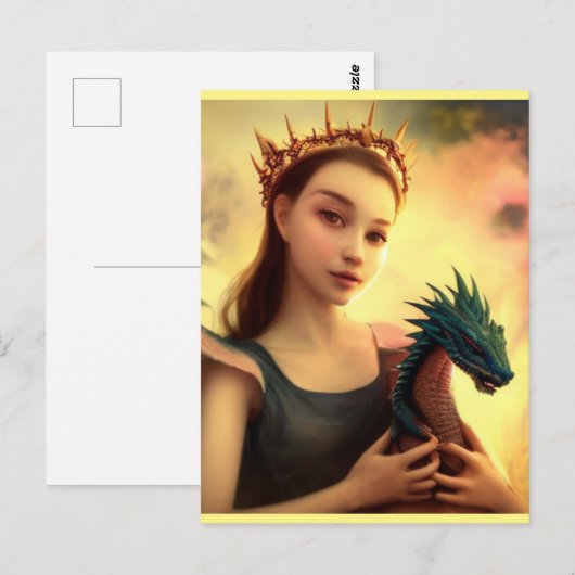 Drakenprinses met jonge draak  briefkaart (Voorkant / Achterkant)