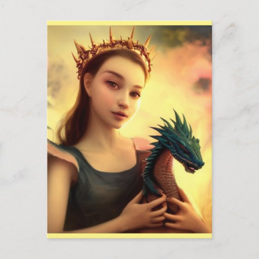 Drakenprinses met jonge draak briefkaart (Voorkant)