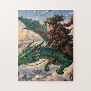 Drakenrijder bij zonsopgang legpuzzel
