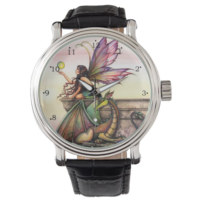 Drakens Bollen Fee en Draak Fantasy Kunst Horloge (Voorkant)