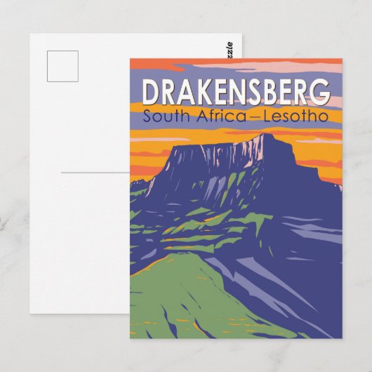 Drakensberg Zuid-Afrika Lesotho Travel Art Retro Briefkaart (Voorkant / Achterkant)