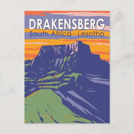 Drakensberg Zuid-Afrika Lesotho Travel Art Retro Briefkaart (Voorkant)