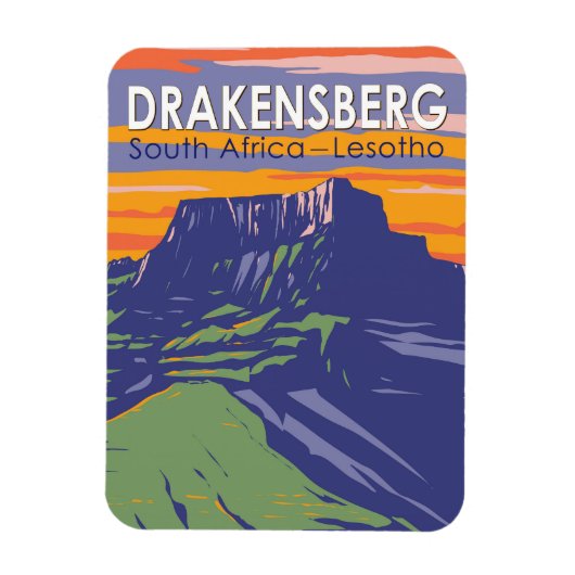 Drakensberg Zuid-Afrika Lesotho Travel Art Retro Magneet (Verticaal)