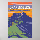 Drakensberg Zuid-Afrika Lesotho Travel Art Retro Poster (Voorkant)