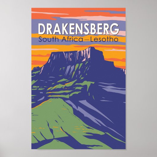 Drakensberg Zuid-Afrika Lesotho Travel Art Retro Poster (Voorkant)