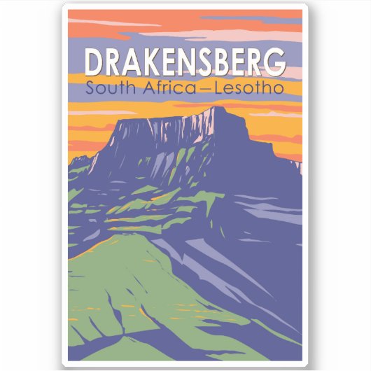 Drakensberg Zuid-Afrika Lesotho Travel Art Retro Sticker (Voorkant)