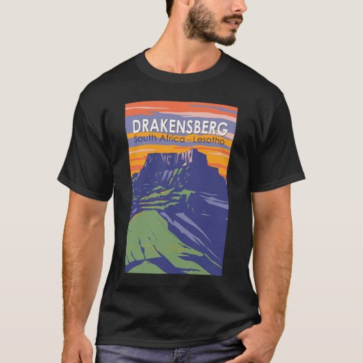 Drakensberg Zuid-Afrika Lesotho Travel Art Retro T-shirt (Voorkant)