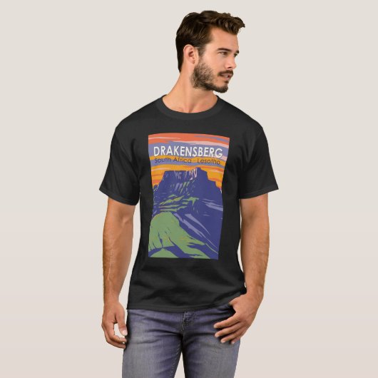Drakensberg Zuid-Afrika Lesotho Travel Art Retro T-shirt (Voorkant volledig)