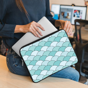 Drakenschubben, waaier, golven, Seigaiha, Blauw Laptop Sleeve