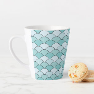 Drakenschubben, waaier, golven, Seigaiha, Blauw Latte Mok