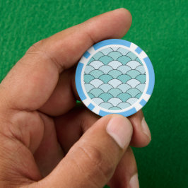 Drakenschubben, waaier, golven, Seigaiha, Blauw Poker Chips