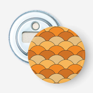 Drakenschubben, waaier, golven, Seigaiha, oranje Button Flesopener