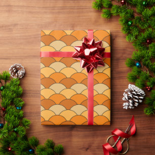 Drakenschubben, waaier, golven, Seigaiha, oranje Cadeaupapier