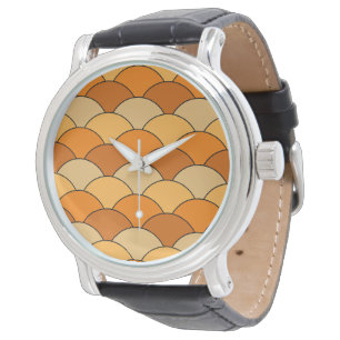 Drakenschubben, waaier, golven, Seigaiha, oranje Horloge