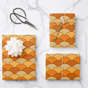 Drakenschubben, waaier, golven, Seigaiha, oranje Inpakpapier Vel